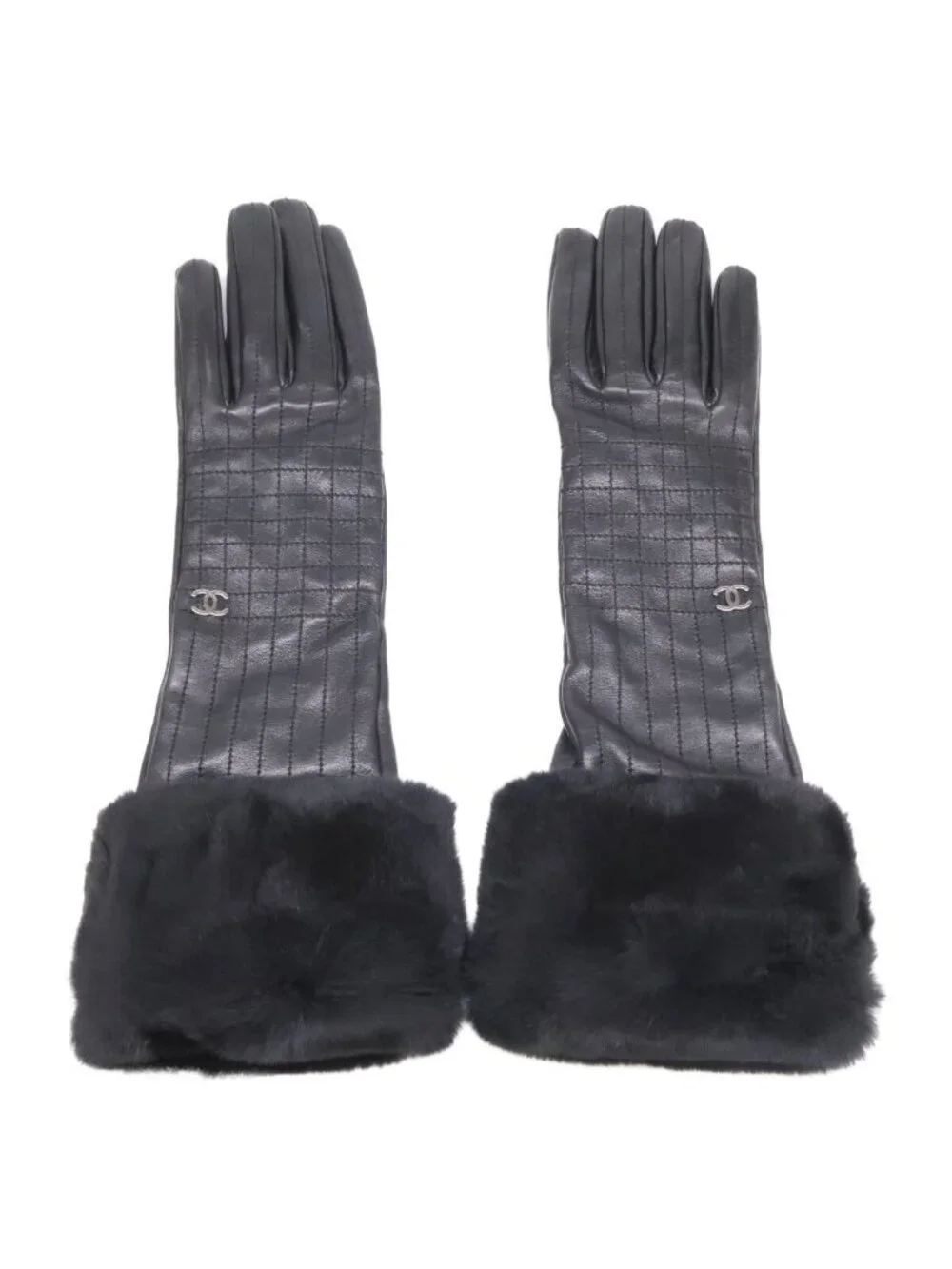 Chanel CC Logo Rabbit Fur Sheep Leather Gloves
